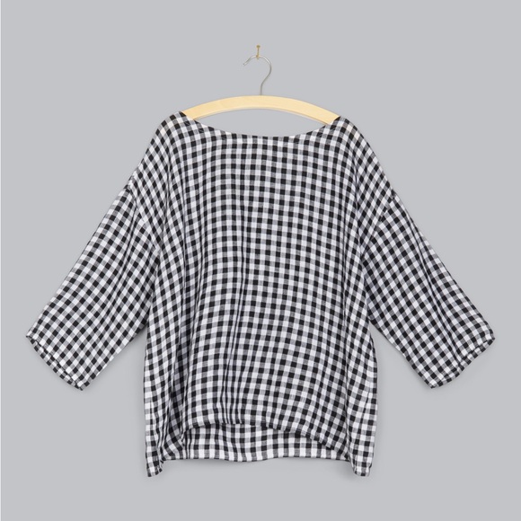 Eileen Fisher Tops - EILEEN FISHER 100% Organic Linen Oversized Gingham Check Plaid Boxy Top | Large